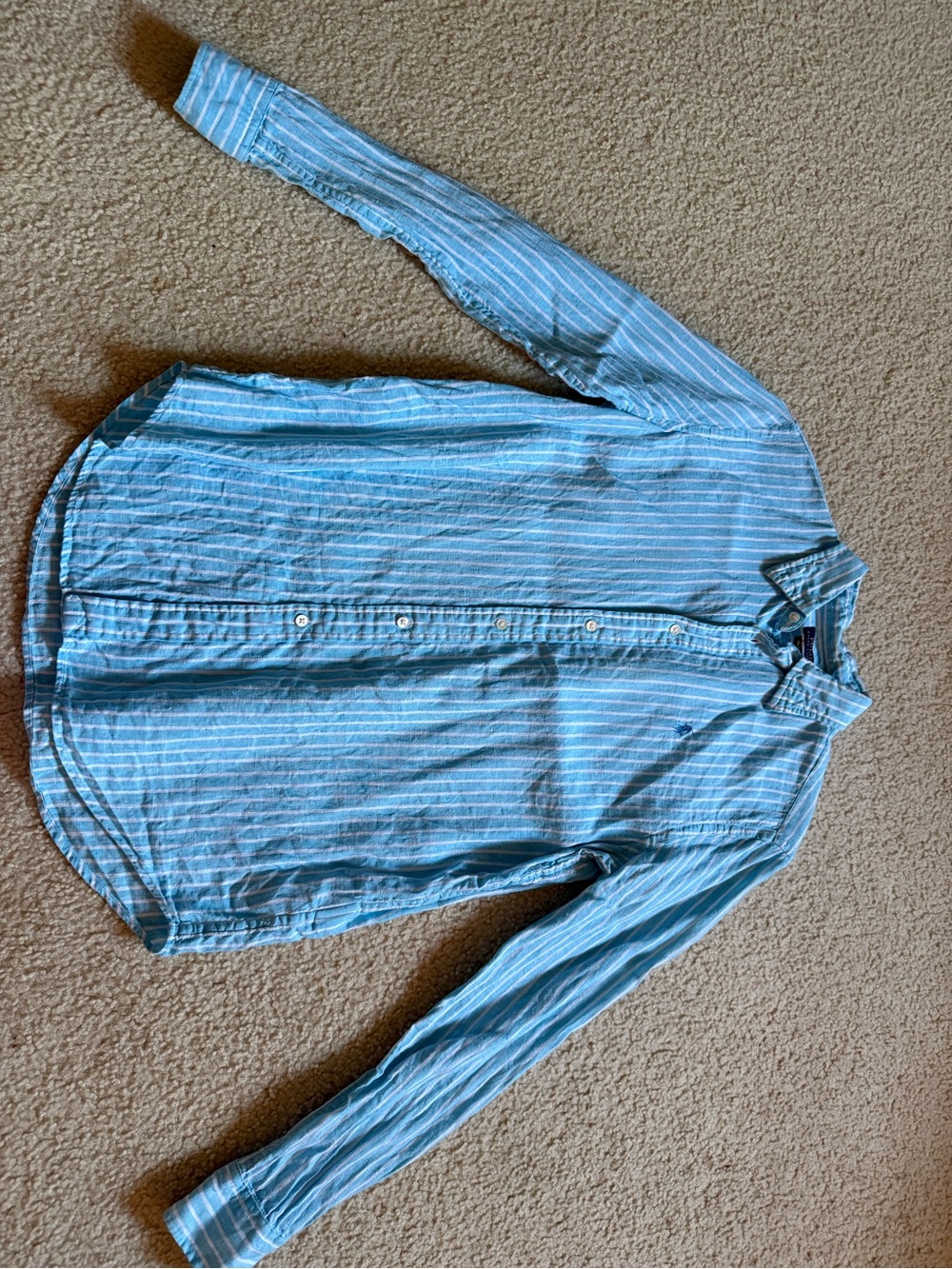 Polo by Ralph Lauren Light Blue and White Striped Button-Down Shirt S